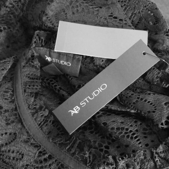 AB Studio Size Large Top Victorian Lace Swing Sleeveless Black Lined Tank NEW - Picture 13 of 13